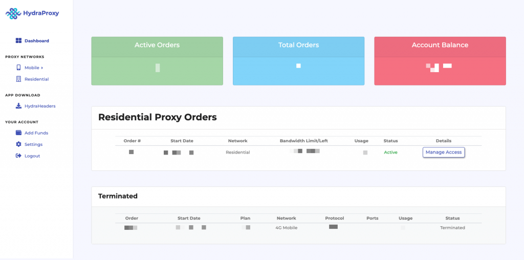 HydraProxy 5G Mobile Proxy Dashboard